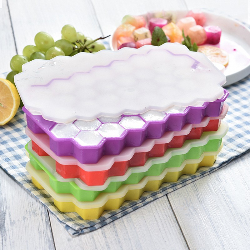 Ice Mold Sphere - แม่พิมพ์น้ำแข็งทรงลูกบอลน้ำแข็งซิลิโคน37ช่องพร้อมฝาปิดกล่องเก็บน้ำแข็งง่ายต่อการถอดเครื่องมือทำครัวปาร์ตี้ในบ้านบาร์