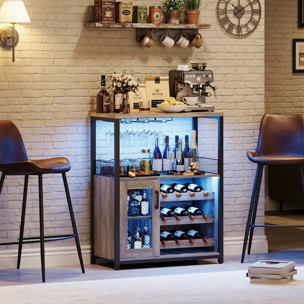 Home Bar And Cabinet - ตู้เก็บไวน์ 3 ชั้น พร้อมไฟ LED ชั้นวางปรับระดับได้