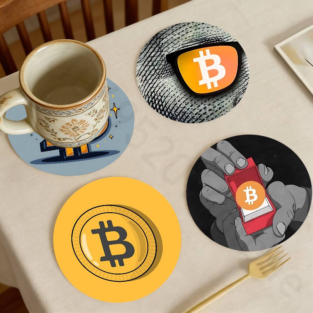 Bar Mat Rubber - บิทคอยน์ คริปโตเคอร์เรนซี บีทีซี ที่รองแก้วไม้ สำหรับชา กาแฟ