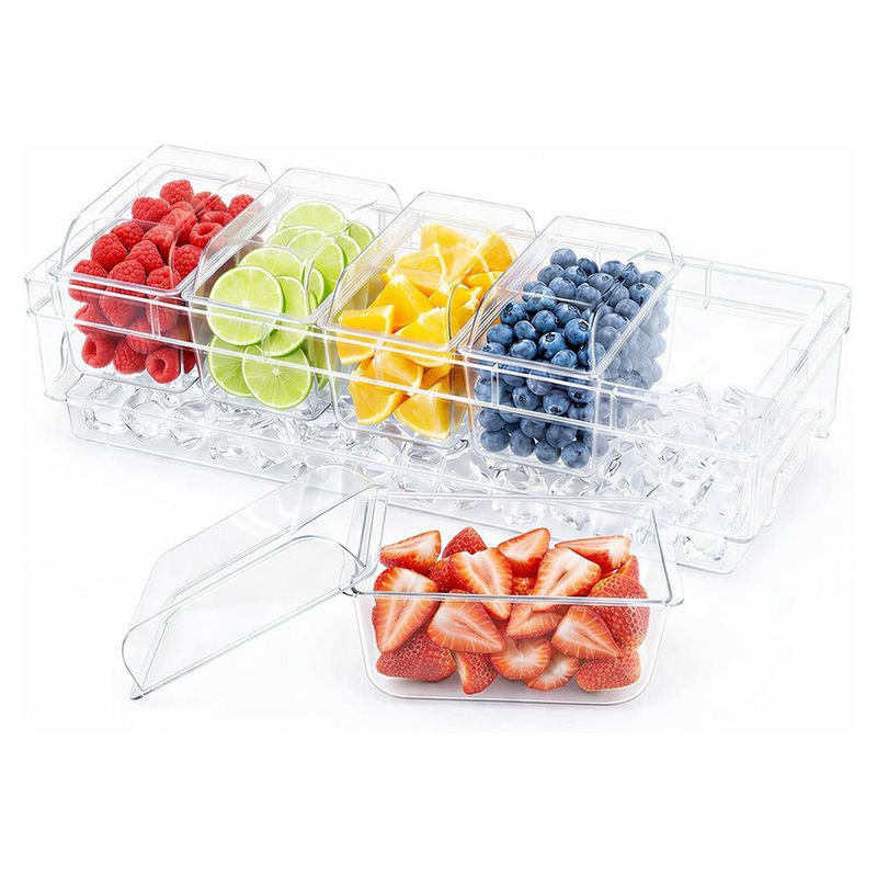 Garnish Tray Set - A27F-For Bar Supplies ชุดเสิร์ฟทาโก้สำหรับบาร์, ถาดใส่เครื่องประดับสำหรับงานปาร์ตี้, ถาดใส่เครื่องปรุงแช่เย็นแบบใส