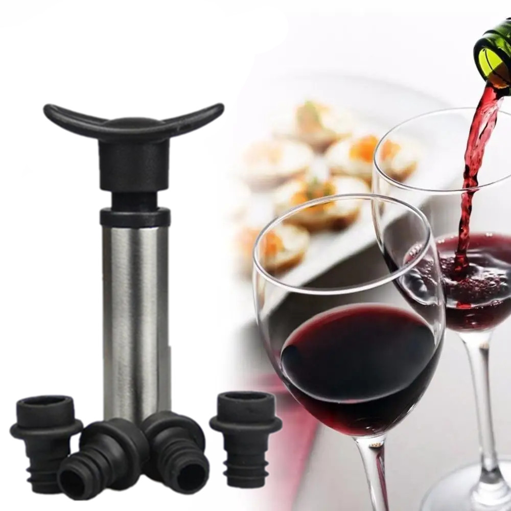 Wine Preservation Pump - จุกไวน์พร้อมปั๊มไวน์สูญญากาศเครื่องอัดลมไวน์จุกยางสีดำสำหรับเครื่องอัดลมขวดเครื่องดื่มฝาซิลิโคน