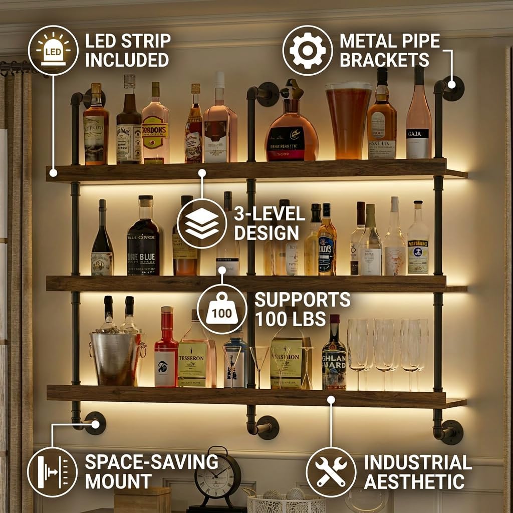 ชั้นวางไวน์ติดผนังพร้อมไฟ LED  - Home Bargains บทวิจารณ์และราคา
